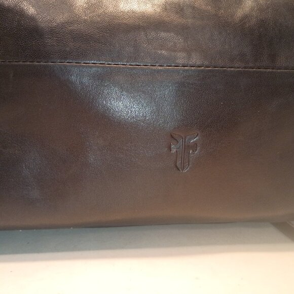 FRYE "Lena" Smooth Black Leather Tote Chunky SIlver ZIppers Detail, 3-Side Open - Picture 7 of 15